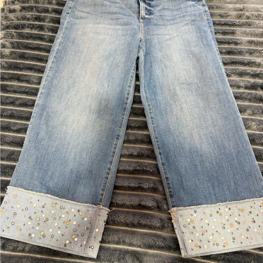 INC International Concepts Light Blue Cropped Jeans with Embellished Cuffs(NWT)